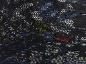 アンティーク　板垣に草花模様織り出し本場泥大島紬着物